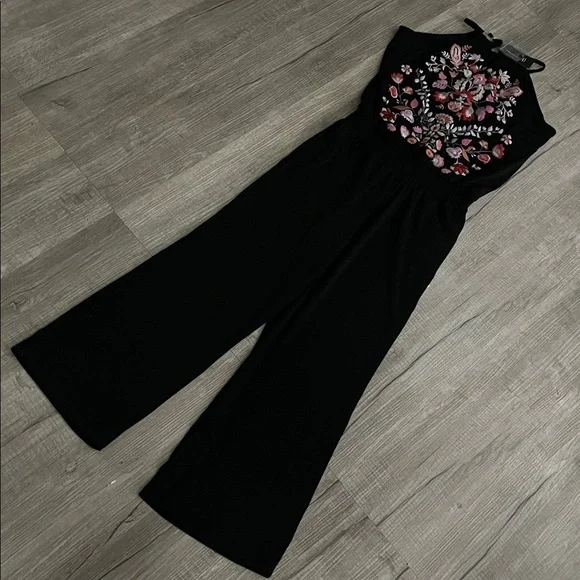 INC Black Sleeveless Embroidered Floral Jumpsuit - Picture 4 of 15